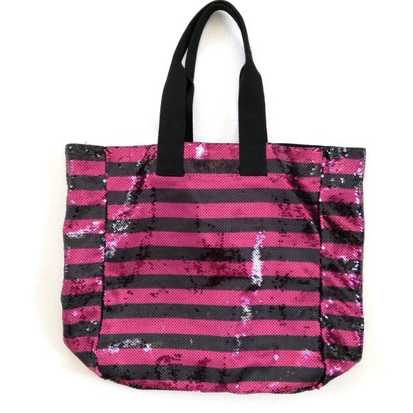 VS PINK Bling Stripe Tote Bag Logo Patch sequins - Picture 4 of 10